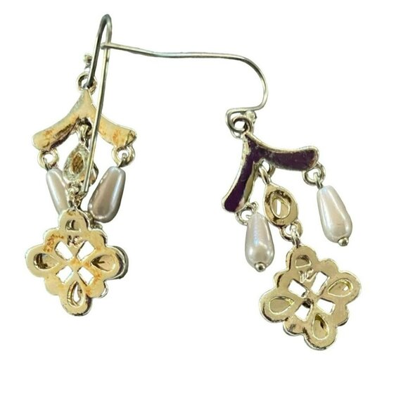 Elegant Mixed Style Earring Set Featuring Pearl Dangles Twisted Hoops Metallic - Picture 3 of 7